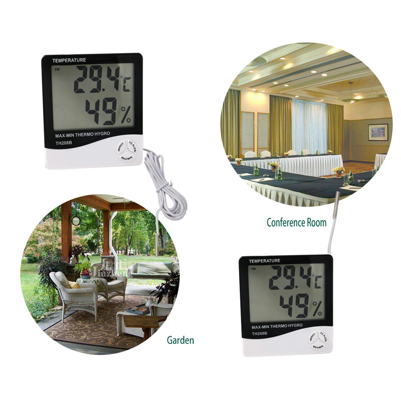 Høj præcision fabrikspris Lydlys Alarm LCD termohygrometer med ekstern sensor