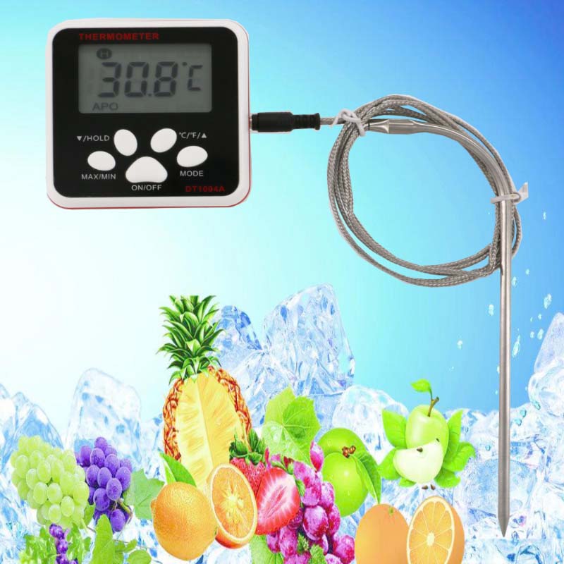 Lang ledning og undersøge et madtermometer kan have en variation af temperaturalarm