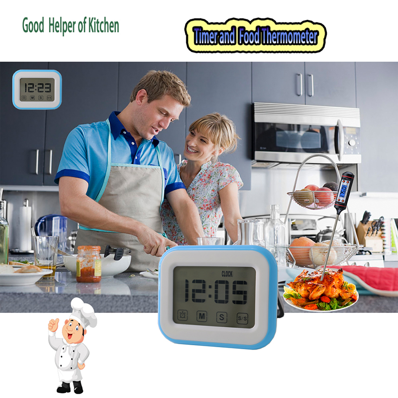 Berøringsknap Køkken Timer Digital 24 timer Magnetisk madlavningstimer med vækkeur, udtaget stativ